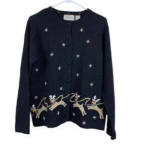 VTG Lemon Grass Ugly Christmas Sweater Reindeer Knit Cardigan M Cottaagecore